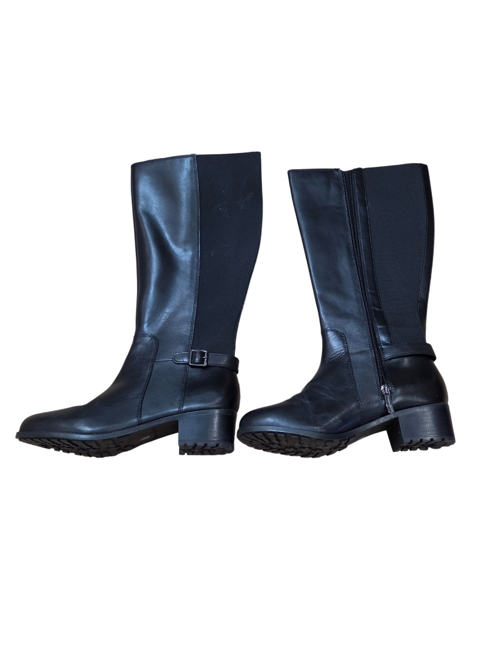 Easy Spirit Black Mid-Calf Leather Heeled Boots